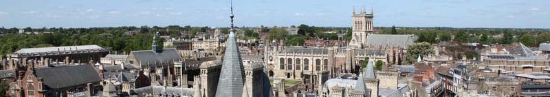 Aerial view of Cambridge's historical buildings, England